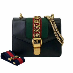 GUCCI Sylvie Shoulder Bag Leather Black
